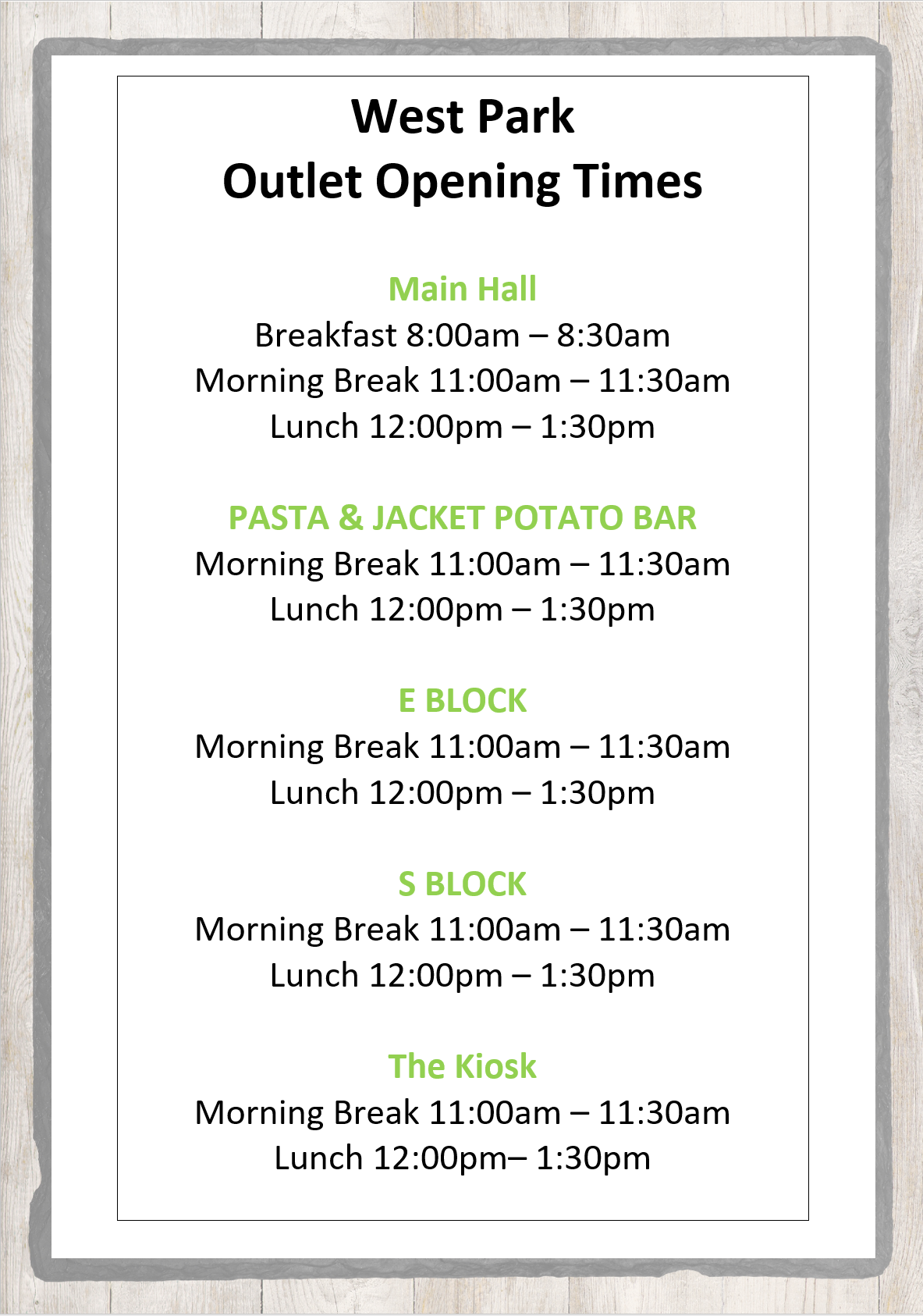 Opening Times