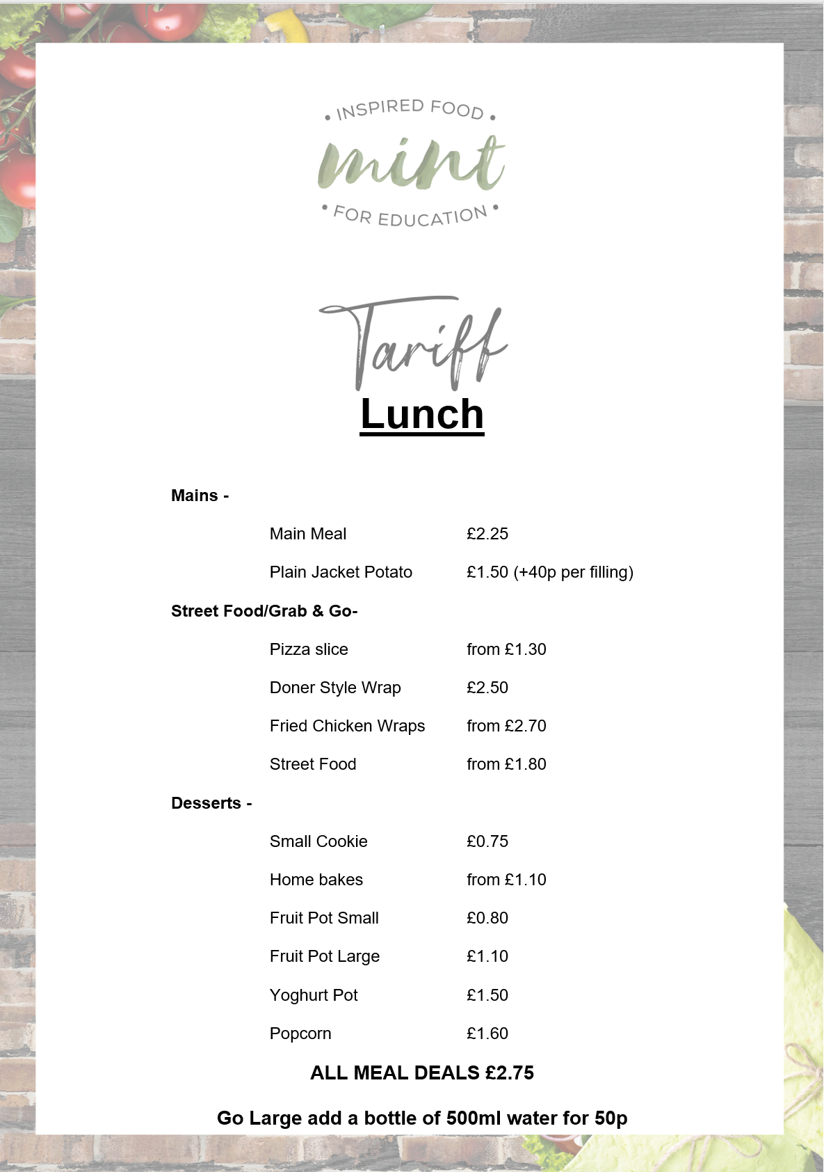lunch menu prices