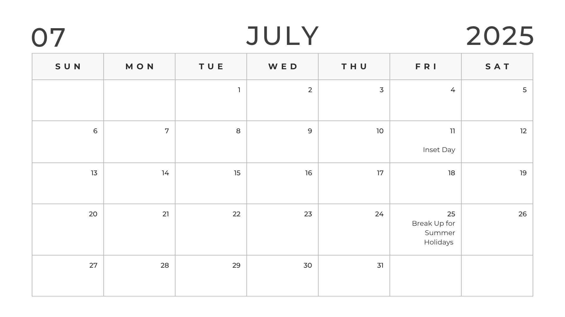 school calendar for June